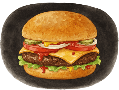 水彩風のハンバーガーのイラスト